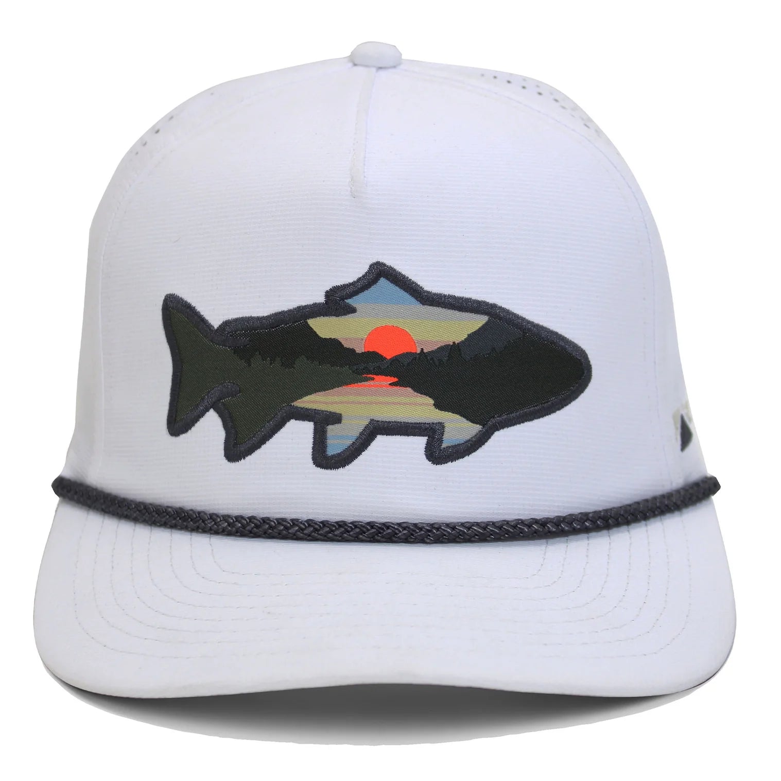 Sunset Fish Silhouette 5-Panel Performance Rope Cap - White