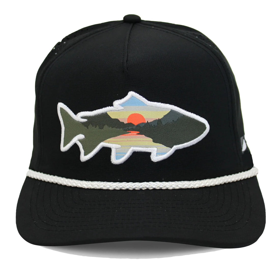 Sunset Fish Silhouette 5-Panel Performance Rope Cap - White